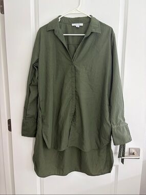 FAVLUX Olive Green Long Sleeve Shirt Dress